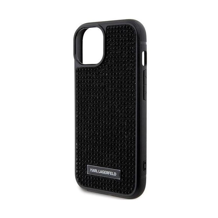 Karl Lagerfeld Rhinestone Logo Metal Plate dėklas iPhone 15 - juodas