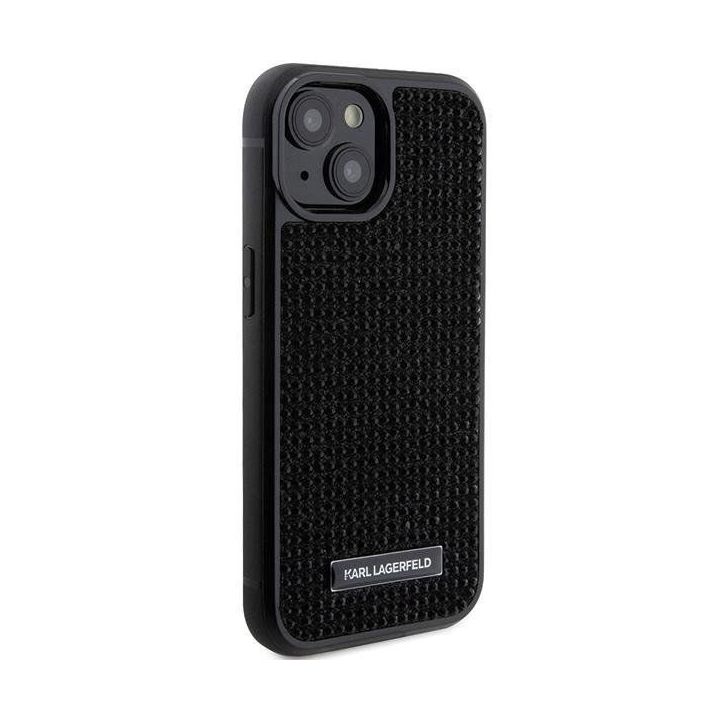 Karl Lagerfeld Rhinestone Logo Metal Plate dėklas iPhone 15 - juodas