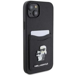 Karl Lagerfeld Saffiano Cardslot Karl&Choupette Metal Pin dėklas iPhone 15 - juodas