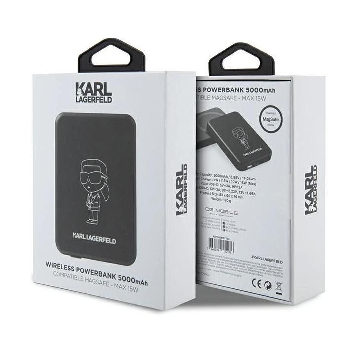 Karl Lagerfeld NFT Outline Ikonik MagSafe 5000 mAh indukcinis maitinimo blokas - juodas