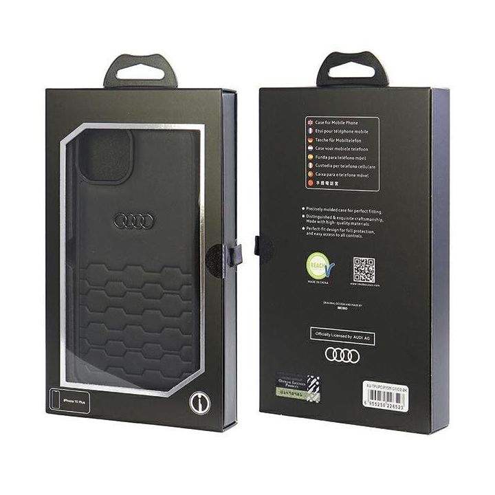 Audi GT sintetinės odos dėklas iPhone 15 Plus - juodas