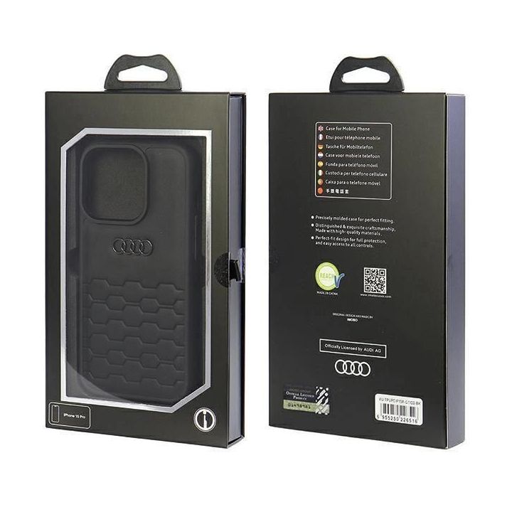 Audi GT sintetinės odos dėklas iPhone 15 Pro - juodas