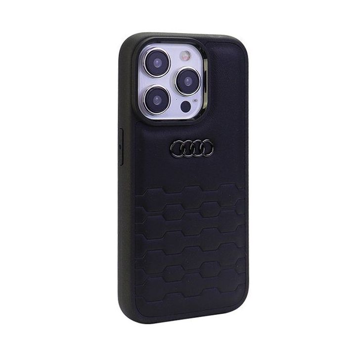Audi GT sintetinės odos dėklas iPhone 15 Pro Max - juodas