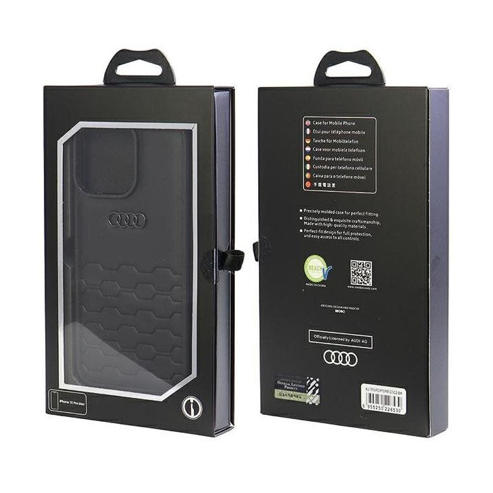 Audi GT sintetinės odos dėklas iPhone 15 Pro Max - juodas
