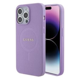 Guess Saffiano MagSafe dėklas iPhone 15 Pro - fioletine spalva