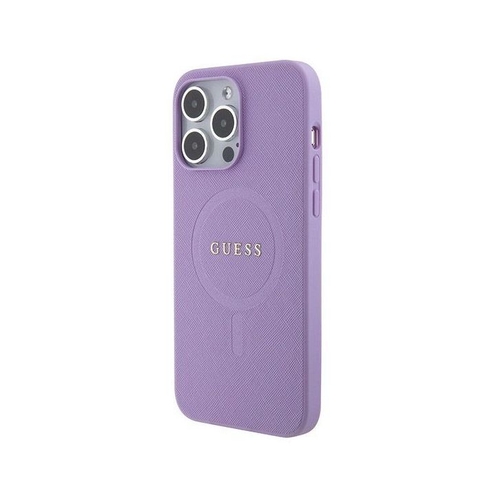 Guess Saffiano MagSafe dėklas iPhone 15 Pro - fioletine spalva