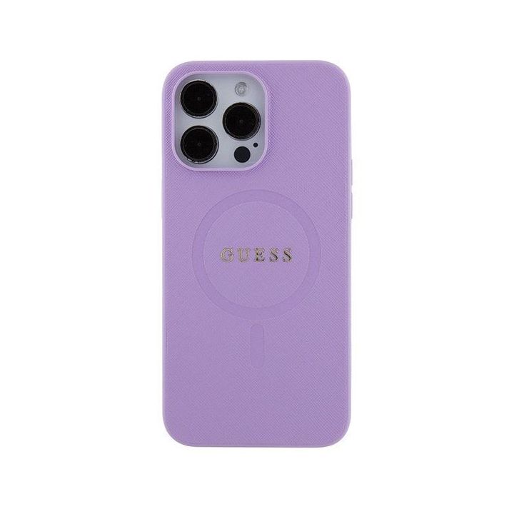 Guess Saffiano MagSafe dėklas iPhone 15 Pro - fioletine spalva