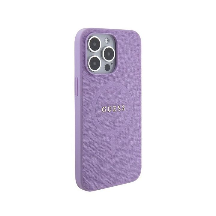 Guess Saffiano MagSafe dėklas iPhone 15 Pro - fioletine spalva