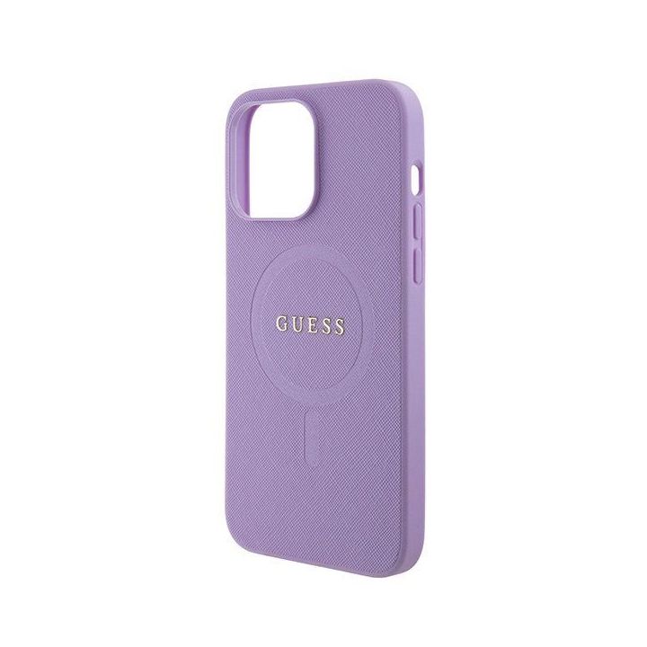 Guess Saffiano MagSafe dėklas iPhone 15 Pro - fioletine spalva
