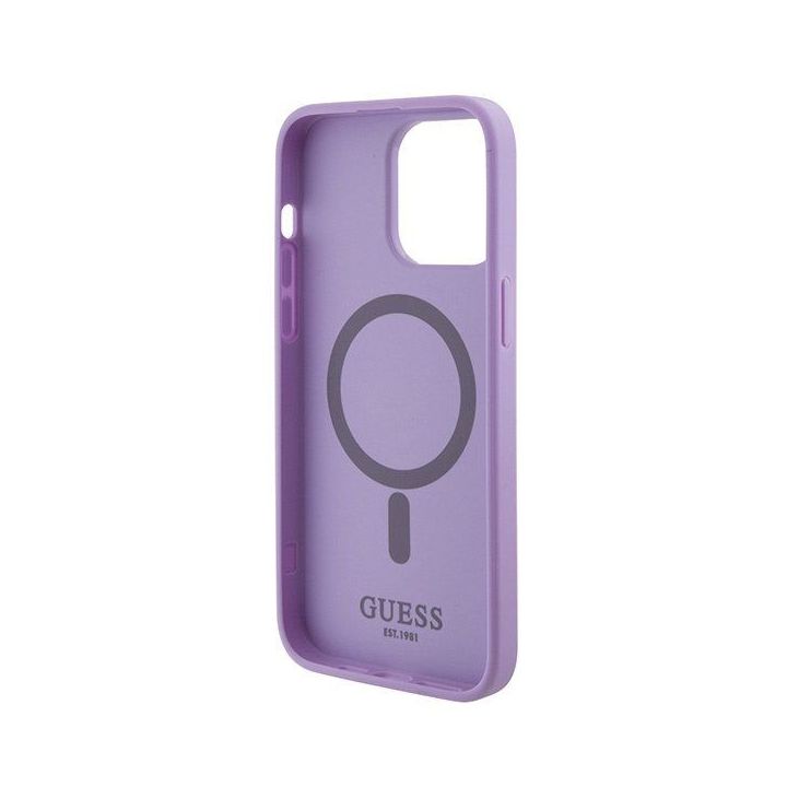 Guess Saffiano MagSafe dėklas iPhone 15 Pro - fioletine spalva