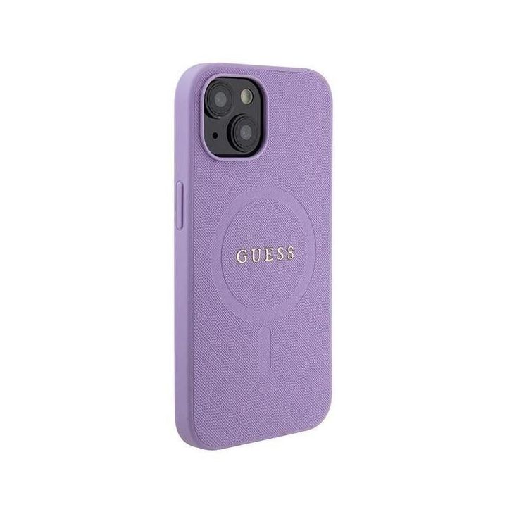 Guess Saffiano MagSafe dėklas iPhone 15 Plus - fioletine spalva