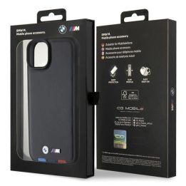 BMW odinis antspaudas iPhone 15 Plus su trispalviu antspaudu - juodos spalvos