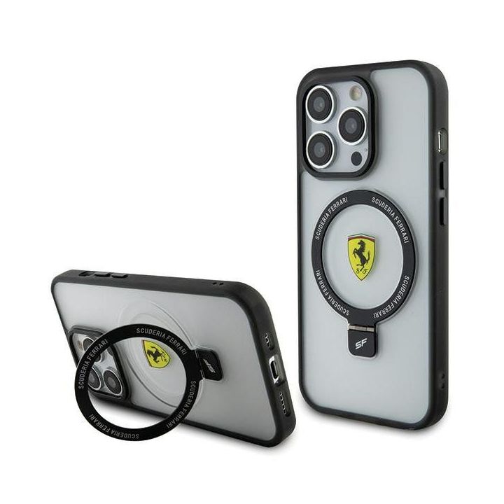 Ferrari Ring Stand 2023 Collection MagSafe dėklas iPhone 15 Pro - skaidrus