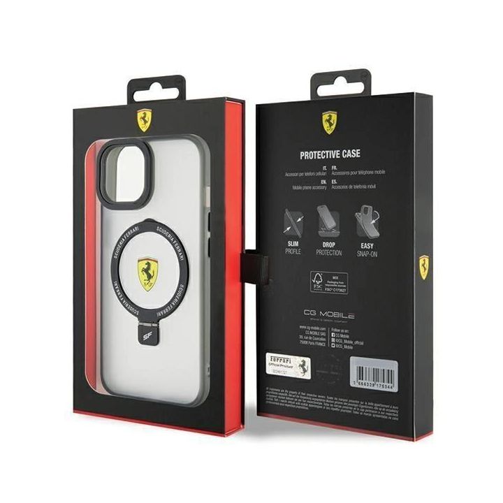 Ferrari Ring Stand 2023 Collection MagSafe dėklas iPhone 15 - skaidrus