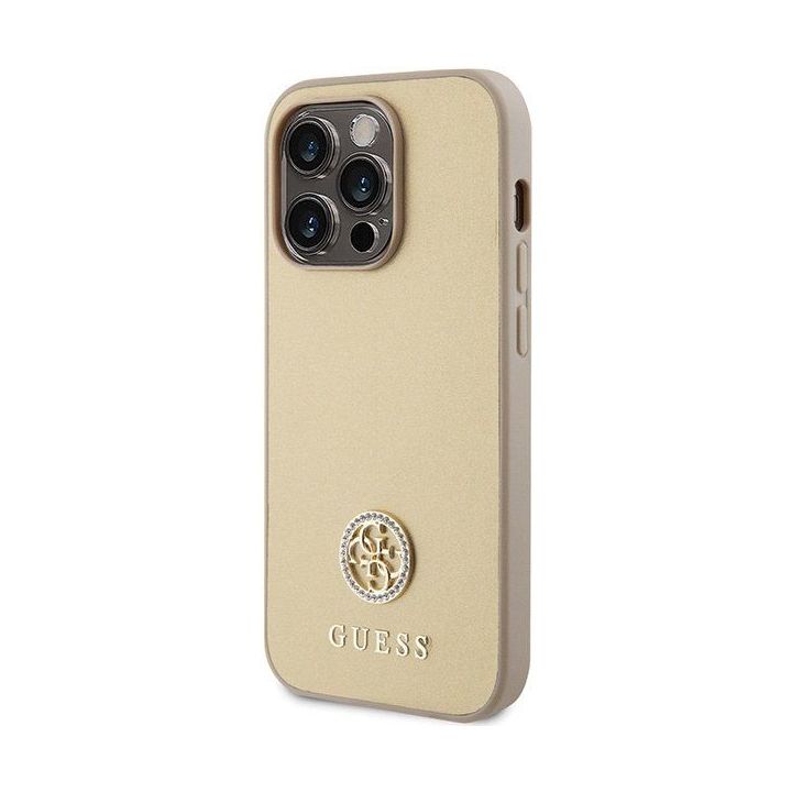 Dėklas Guess Strass Metal Logo do iPhone 15 Pro - aukso spalvos