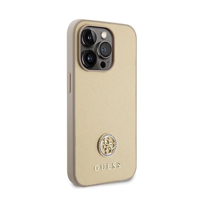 Dėklas Guess Strass Metal Logo do iPhone 15 Pro - aukso spalvos