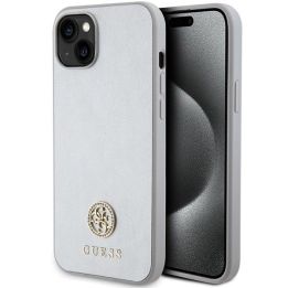 Guess Strass metalinis dėklas su logotipu iPhone 15 Plus - Sidabrinis