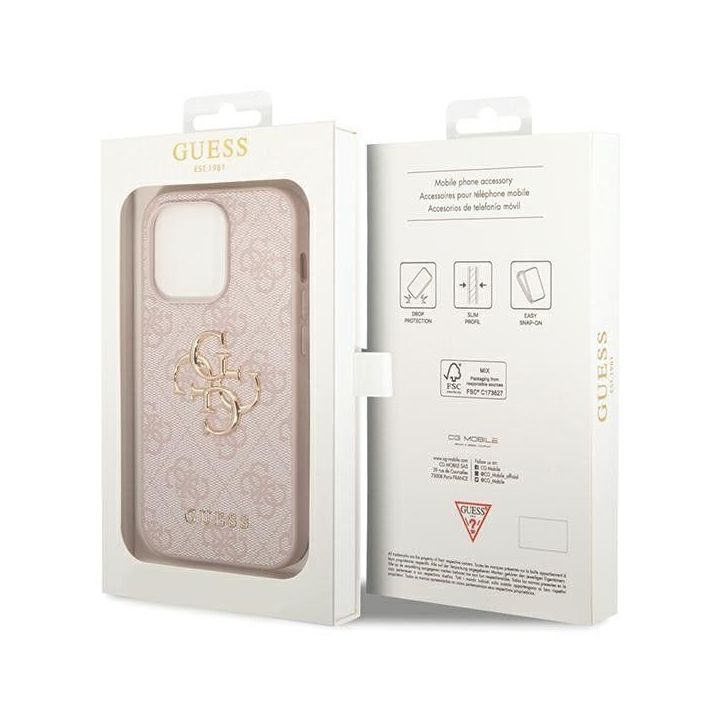 Guess 4G Big Metal Logo dėklas iPhone 15 Pro Max - rožinis