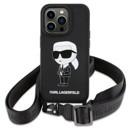 Karl Lagerfeld Crossbody silikoninis Iconic dėklas iPhone 15 - juodas