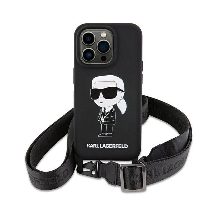 Karl Lagerfeld Crossbody silikoninis Iconic dėklas iPhone 15 - juodas