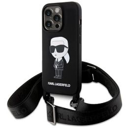 Karl Lagerfeld Crossbody silikoninis iPhone 15 Pro Max dėklas su ikonomis - juodas