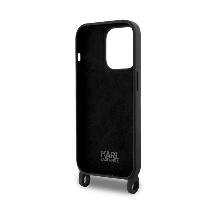 Karl Lagerfeld Crossbody silikoninis iPhone 15 Pro Max dėklas su ikonomis - juodas