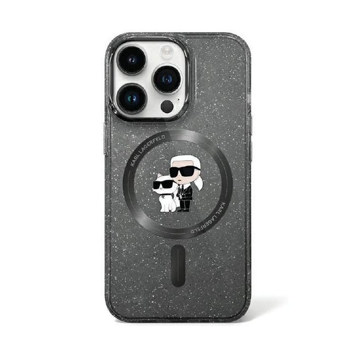 Karl Lagerfeld Karl&Choupette Glitter MagSafe dėklas iPhone 11 / Xr - Juodos spalvos