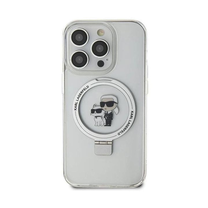 Dėklas Karl Lagerfeld Ring Stand Karl&Choupettte MagSafe do iPhone 11 / Xr - baltas
