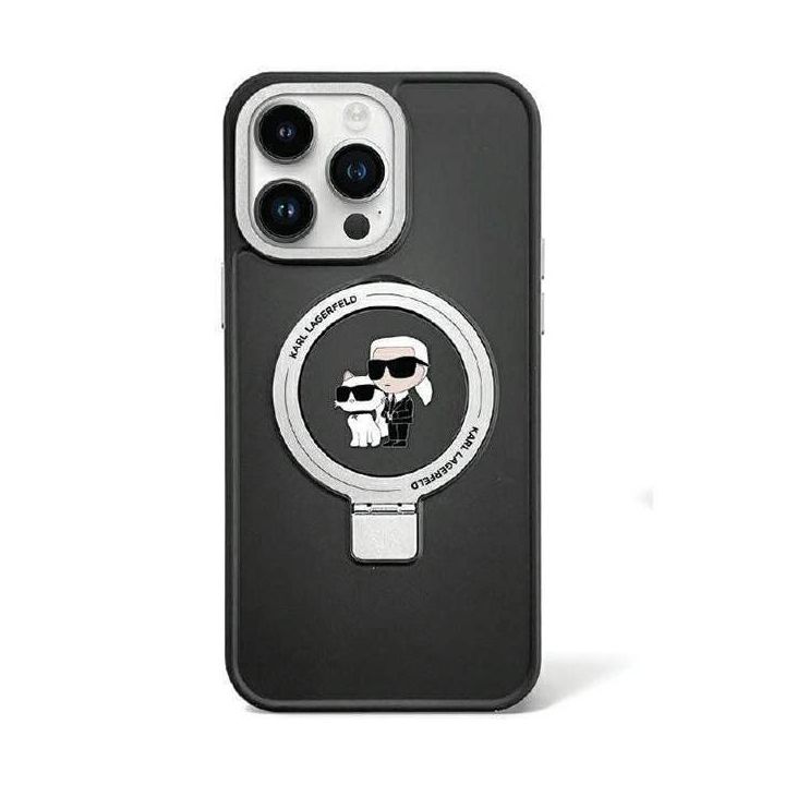 Dėklas Karl Lagerfeld Ring Stand Karl&Choupettte MagSafe do iPhone 13 Pro - Juodos spalvos