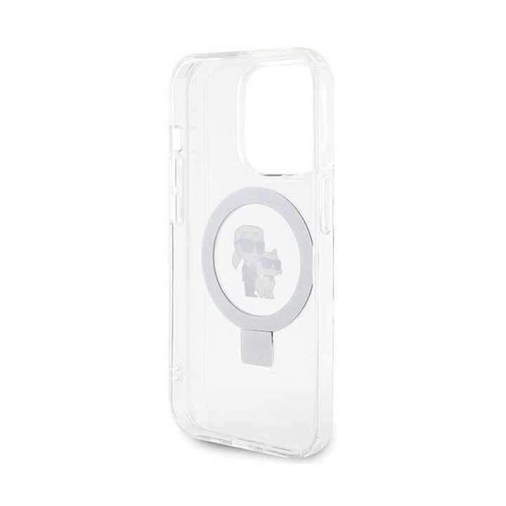Dėklas Karl Lagerfeld Ring Stand Karl&Choupettte MagSafe do iPhone 14 Pro - baltas