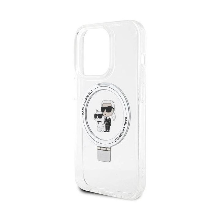 Dėklas Karl Lagerfeld Ring Stand Karl&Choupettte MagSafe do iPhone 14 Pro - baltas