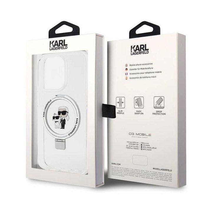 Dėklas Karl Lagerfeld Ring Stand Karl&Choupettte MagSafe do iPhone 14 Pro - baltas