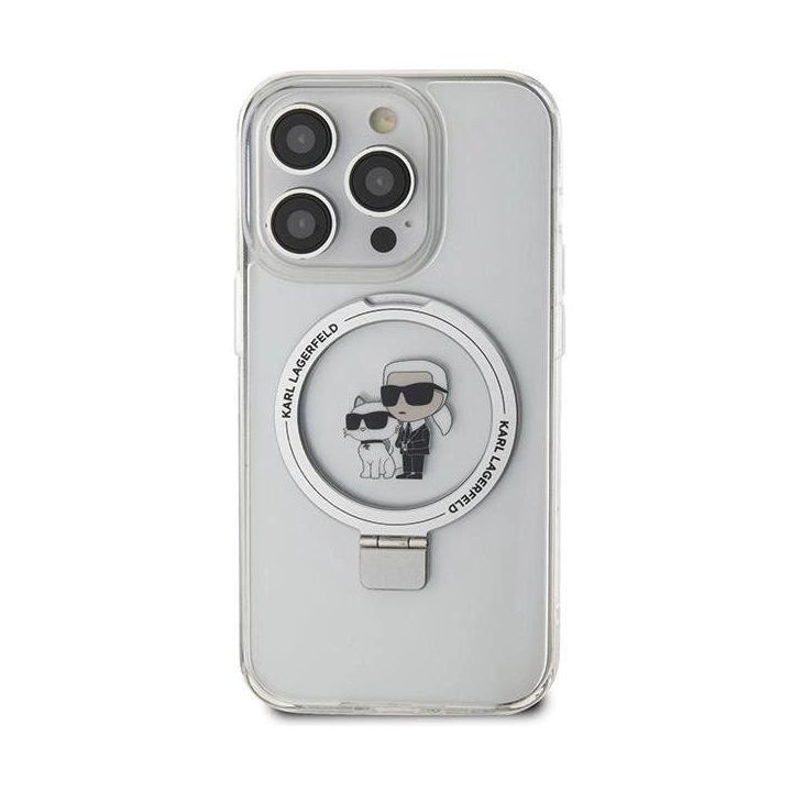 Dėklas Karl Lagerfeld Ring Stand Karl&Choupettte MagSafe do iPhone 14 Pro - baltas