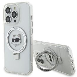 Dėklas Karl Lagerfeld Ring Stand Choupette Head MagSafe do iPhone 15 Pro - baltas