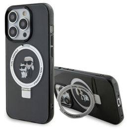 Dėklas Karl Lagerfeld Ring Stand Karl&Choupettte MagSafe do iPhone 15 Pro - Juodos spalvos