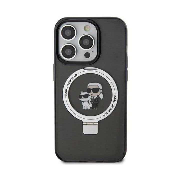 Dėklas Karl Lagerfeld Ring Stand Karl&Choupettte MagSafe do iPhone 15 Pro - Juodos spalvos