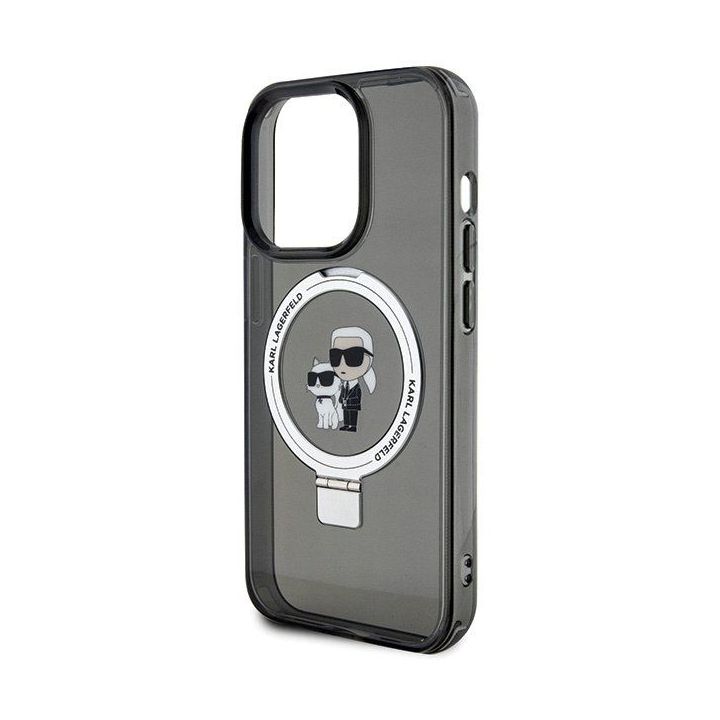 Dėklas Karl Lagerfeld Ring Stand Karl&Choupettte MagSafe do iPhone 15 Pro - Juodos spalvos