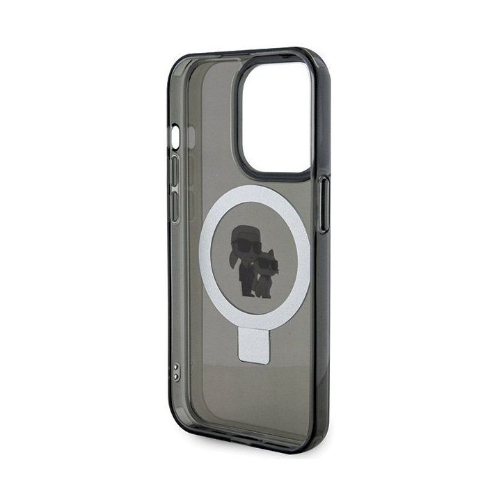 Dėklas Karl Lagerfeld Ring Stand Karl&Choupettte MagSafe do iPhone 15 Pro - Juodos spalvos