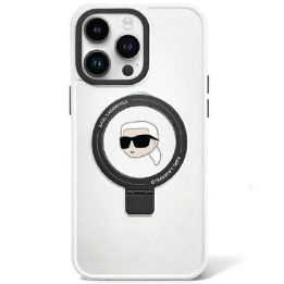 Dėklas Karl Lagerfeld Ring Stand Karl Head MagSafe do iPhone 15 Pro - baltas