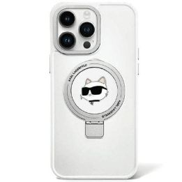 Dėklas Karl Lagerfeld Ring Stand Choupette Head MagSafe do iPhone 15 Plus - baltas