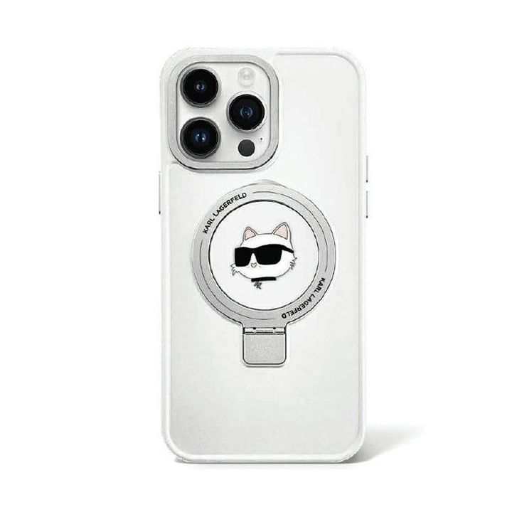 Dėklas Karl Lagerfeld Ring Stand Choupette Head MagSafe do iPhone 15 Plus - baltas