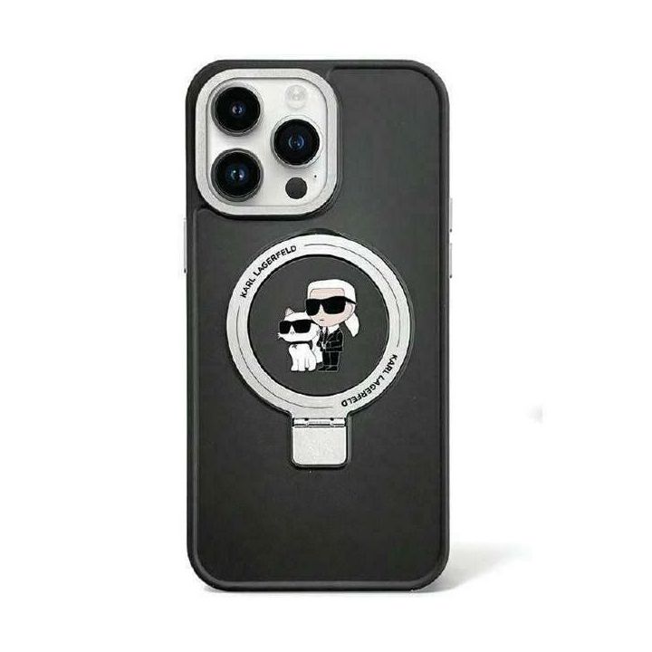 Dėklas Karl Lagerfeld Ring Stand Karl&Choupettte MagSafe do iPhone 15 Plus - juodos spalvos