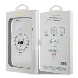 Dėklas Karl Lagerfeld Ring Stand Choupette Head MagSafe do iPhone 15 - baltas