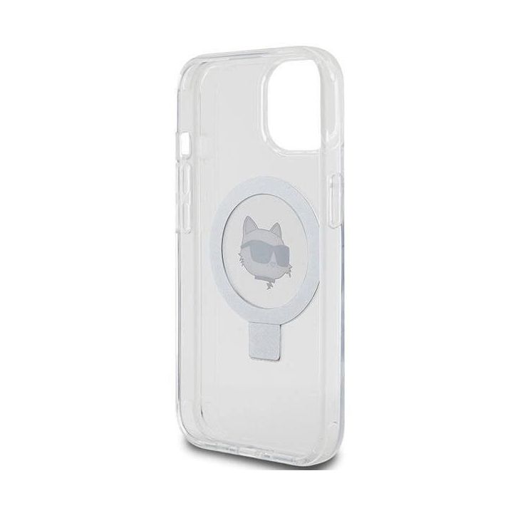 Dėklas Karl Lagerfeld Ring Stand Choupette Head MagSafe do iPhone 15 - baltas