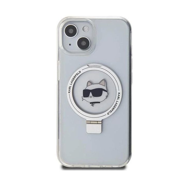 Dėklas Karl Lagerfeld Ring Stand Choupette Head MagSafe do iPhone 15 - baltas