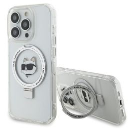Dėklas Karl Lagerfeld Ring Stand Choupette Head MagSafe do iPhone 15 Pro Max - baltas