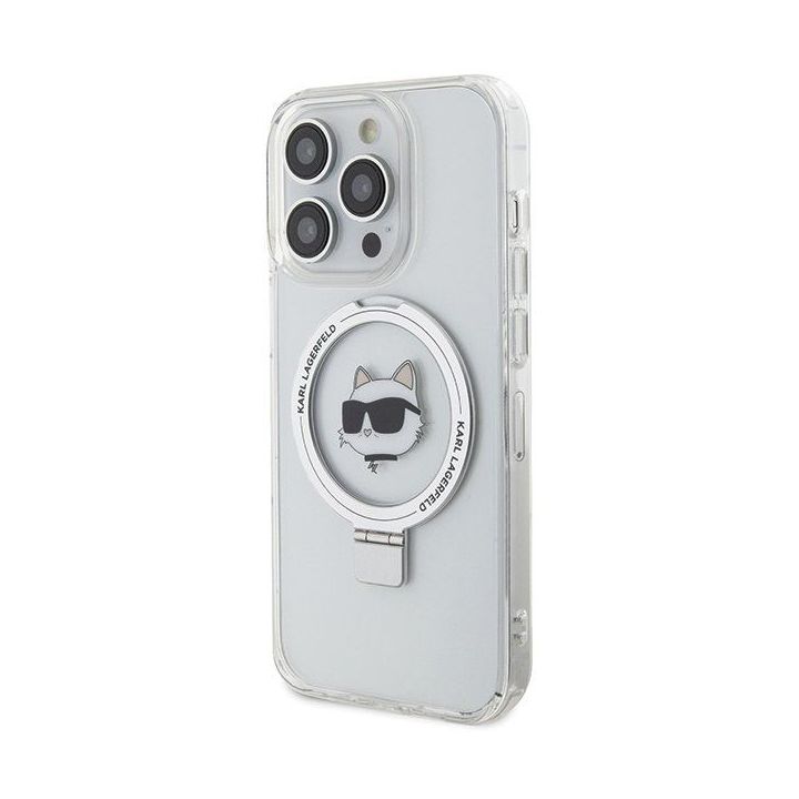 Dėklas Karl Lagerfeld Ring Stand Choupette Head MagSafe do iPhone 15 Pro Max - baltas