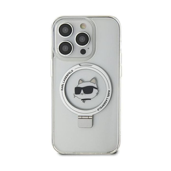 Dėklas Karl Lagerfeld Ring Stand Choupette Head MagSafe do iPhone 15 Pro Max - baltas