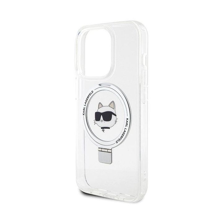 Dėklas Karl Lagerfeld Ring Stand Choupette Head MagSafe do iPhone 15 Pro Max - baltas