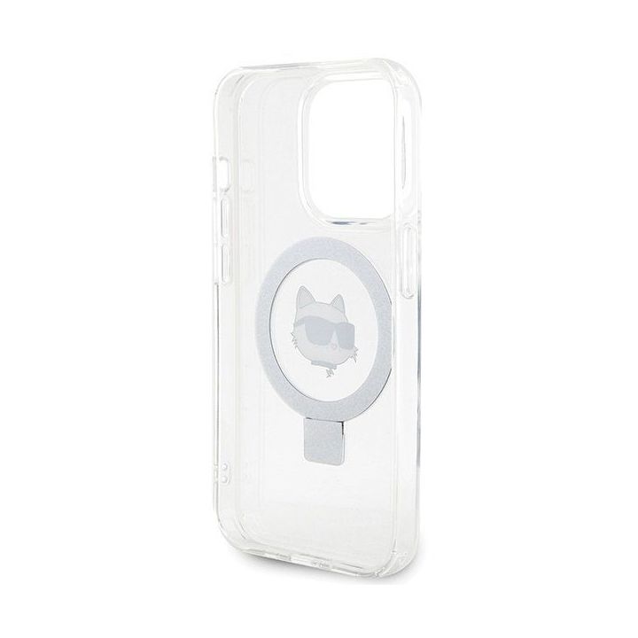 Dėklas Karl Lagerfeld Ring Stand Choupette Head MagSafe do iPhone 15 Pro Max - baltas
